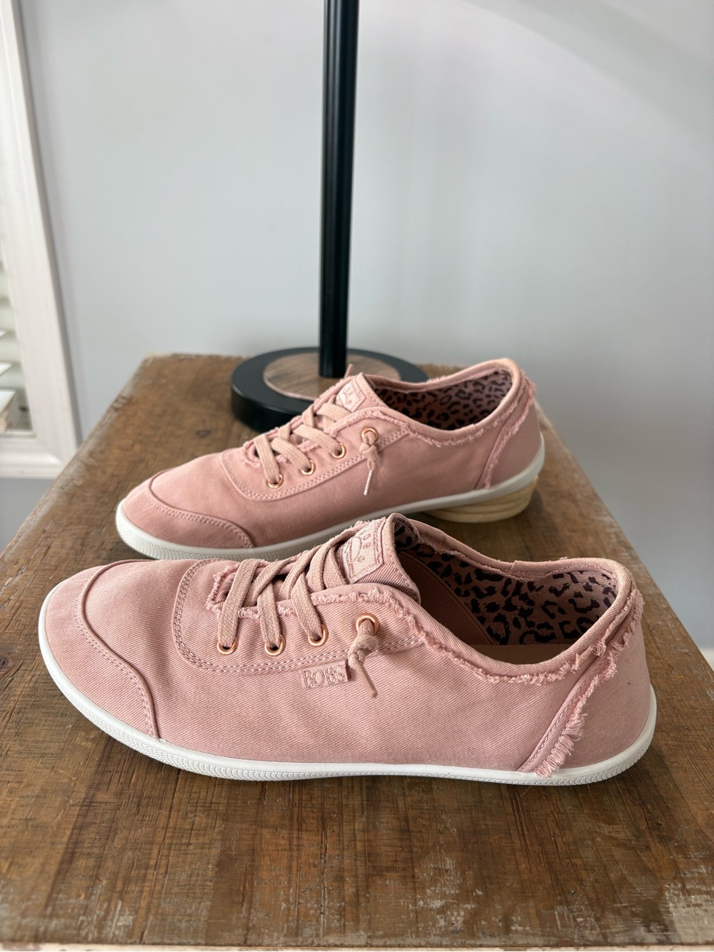 Women's Bob’s By Skechers Canvas Sneakers in Blush Pink And Gold Trim